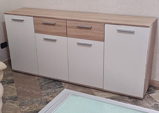 credenza moderna madia soggiorno cucina ingresso cassettiera camera salotto in legno mobile multiuso ufficio studio dispensa moderno buffet tv bianco e marrone chiaro T2253,178S