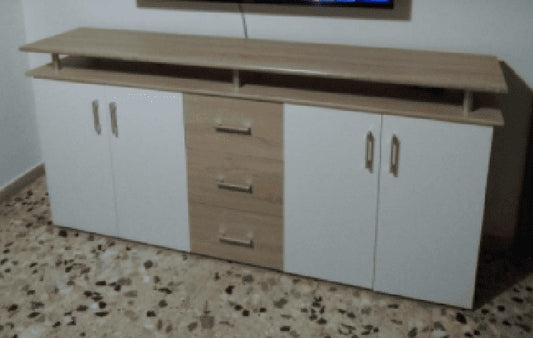 credenza moderna madia soggiorno cucina ingresso cassettiera camera salotto in legno mobile multiuso ufficio studio dispensa moderno buffet tv bianco e quercia rovere T2056,14S