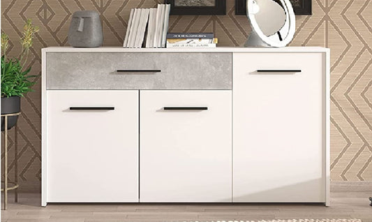 credenza moderna madia soggiorno cucina ingresso cassettiera camera salotto in legno mobile multiuso ufficio studio dispensa moderno buffet tv bianco cassetto grigio cemento T2239,4S