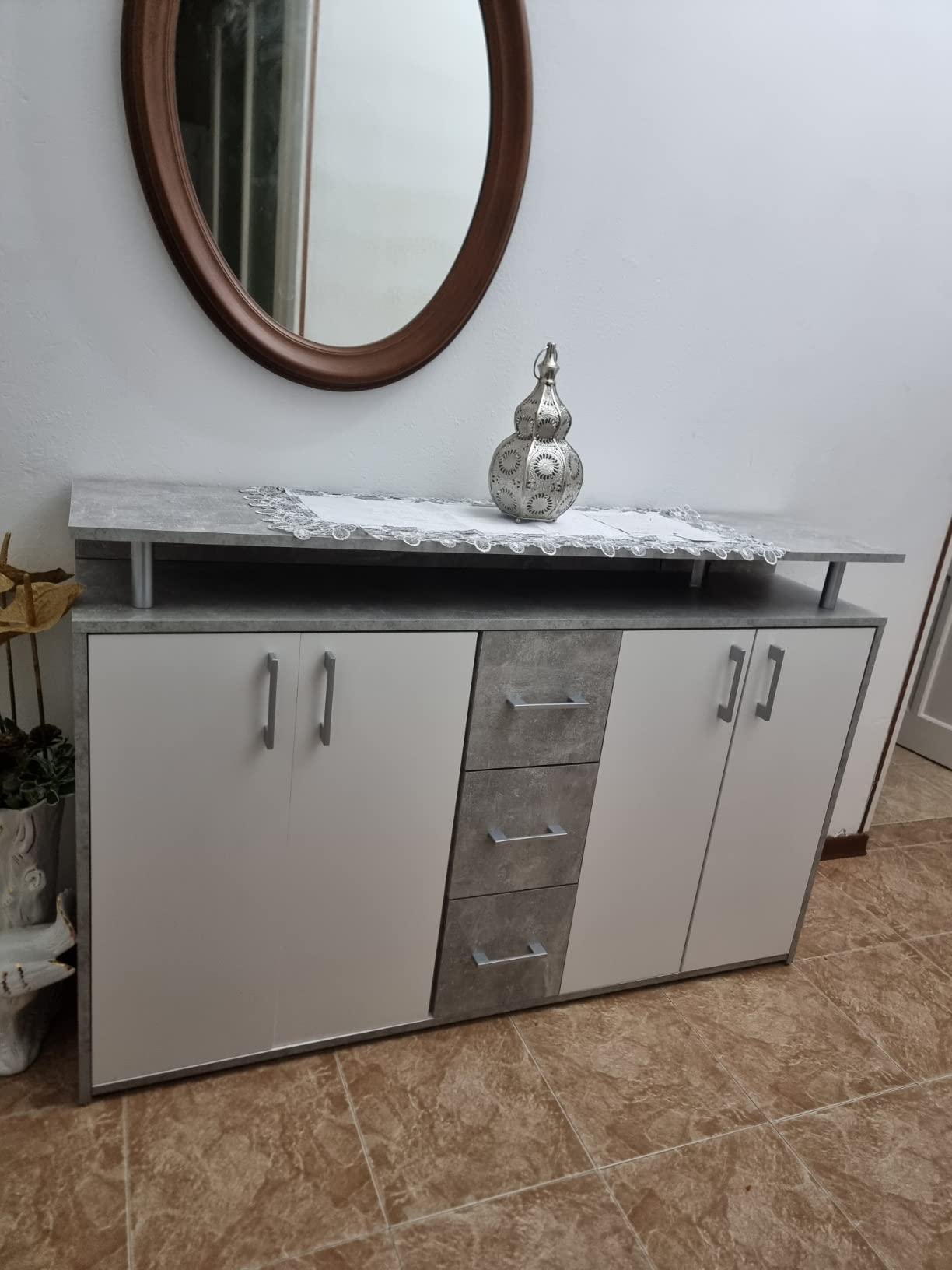 credenza moderna madia soggiorno cucina ingresso cassettiera camera salotto in legno mobile multiuso ufficio studio dispensa moderno buffet tv bianco grigio cemento T2056,76,0S