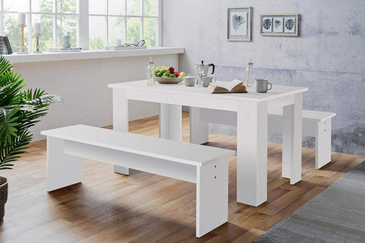 set tavolo + 2 panche da pranzo cucina giardino interno e esterno in legno moderno soggiorno 6 posti bianco T5T2253,2,0D3V