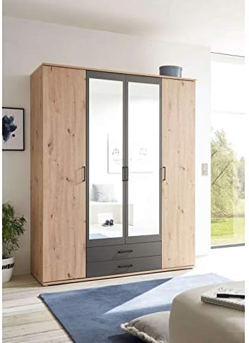 armadio moderno per camera da letto 4 ante in legno cassetti marrone grigio scuro R652651,191DDF