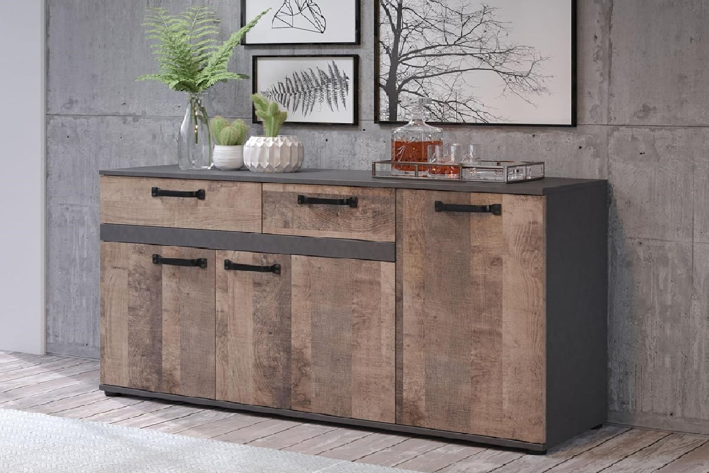 mobile ingresso entrata soggiorno salotto cucina sala pranzo stile vintage design credenza madia buffet cassetto grigio colore marrone tabacco T2753,28S