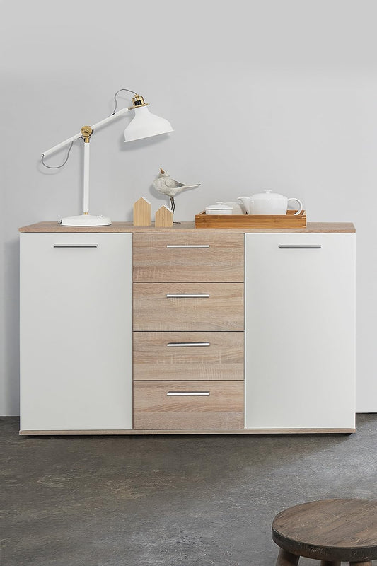 credenza moderna madia soggiorno cucina ingresso cassettiera camera salotto in legno mobile multiuso ufficio studio dispensa moderno buffet tv bianco e marrone chiaro T2253,177S