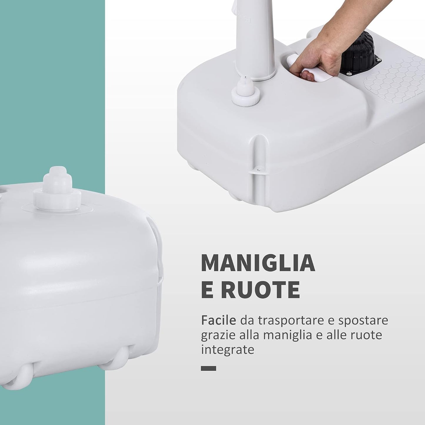 Lavabo Portatile da Campeggio con 2 Ruote, Maniglia, Serbatoio Acqua 17L e Serbatoio Sapone 3.5L, 51x33.5x103cm YH8A20-083D55