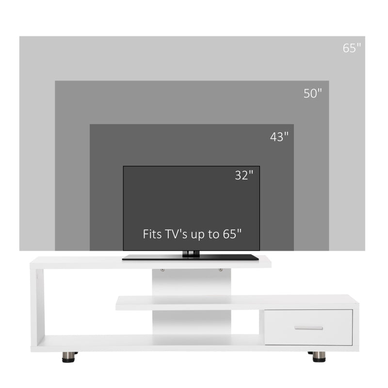Mobile TV Moderno per TV Aperto in legno con Cassetto, 135x35x41.7 cm bianco F839-232WTA