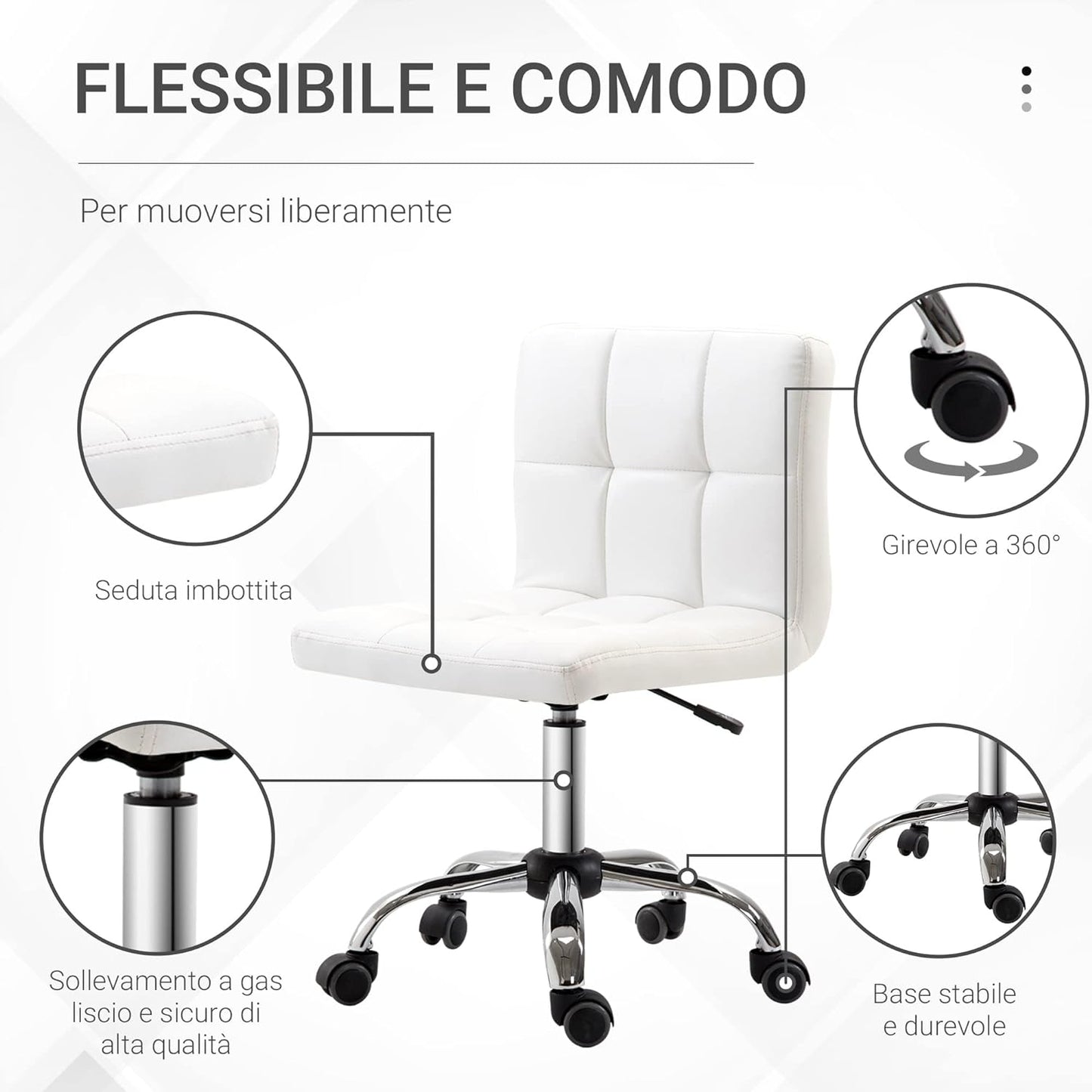 Sedia da Ufficio Ergonomica studio Sedia Girevole Altezza Regolabile in eco pelle 46 × 51 × 80-92cm 88902-0701F55