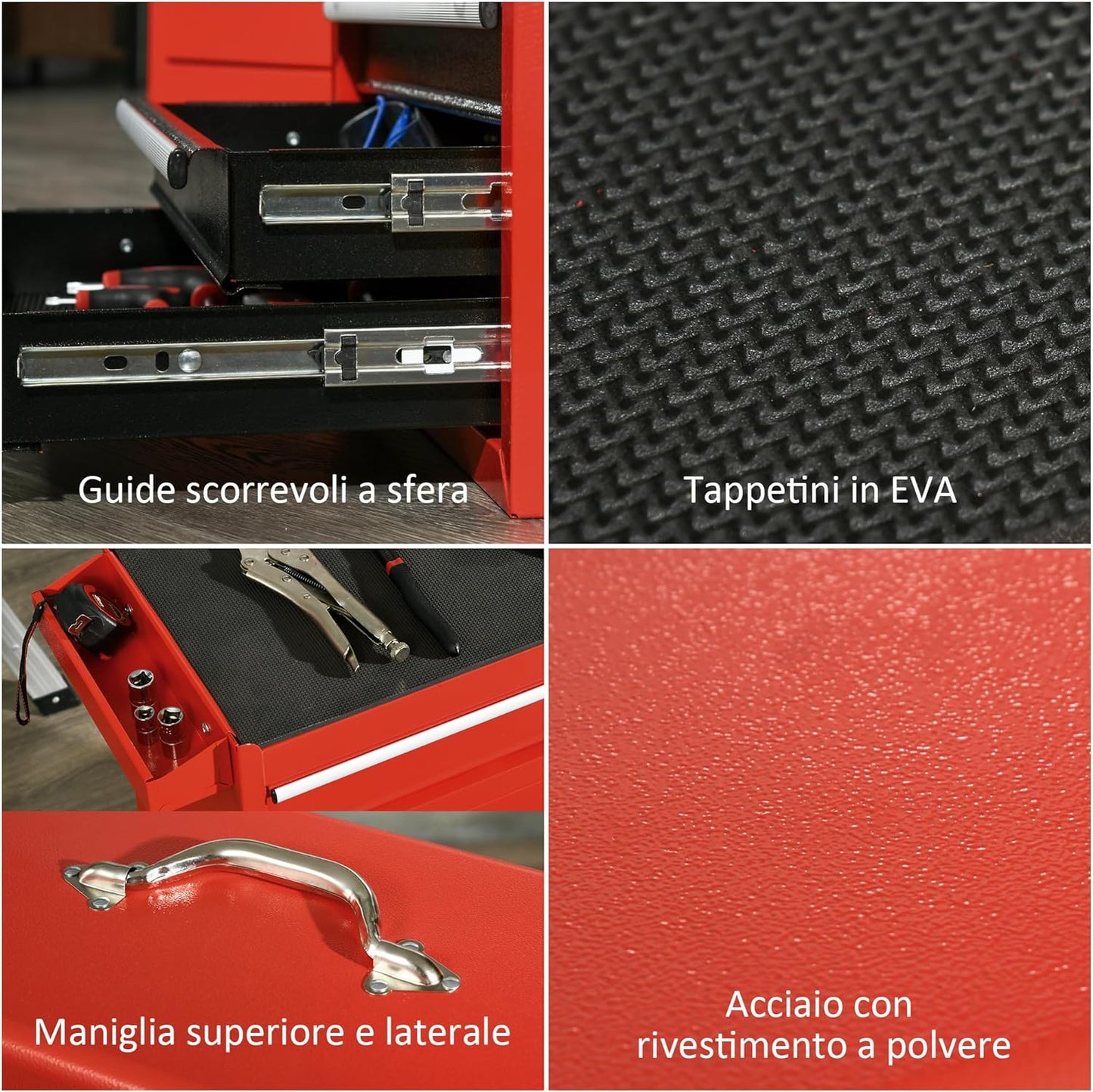 Carrello Porta Attrezzi utensili cassettiera officina per chiavi accessori 2 in 1 con Cassetta Rimovibile e Armadietto con Chiave in Acciaio, Rosso 5RFB20-102V00RD88U