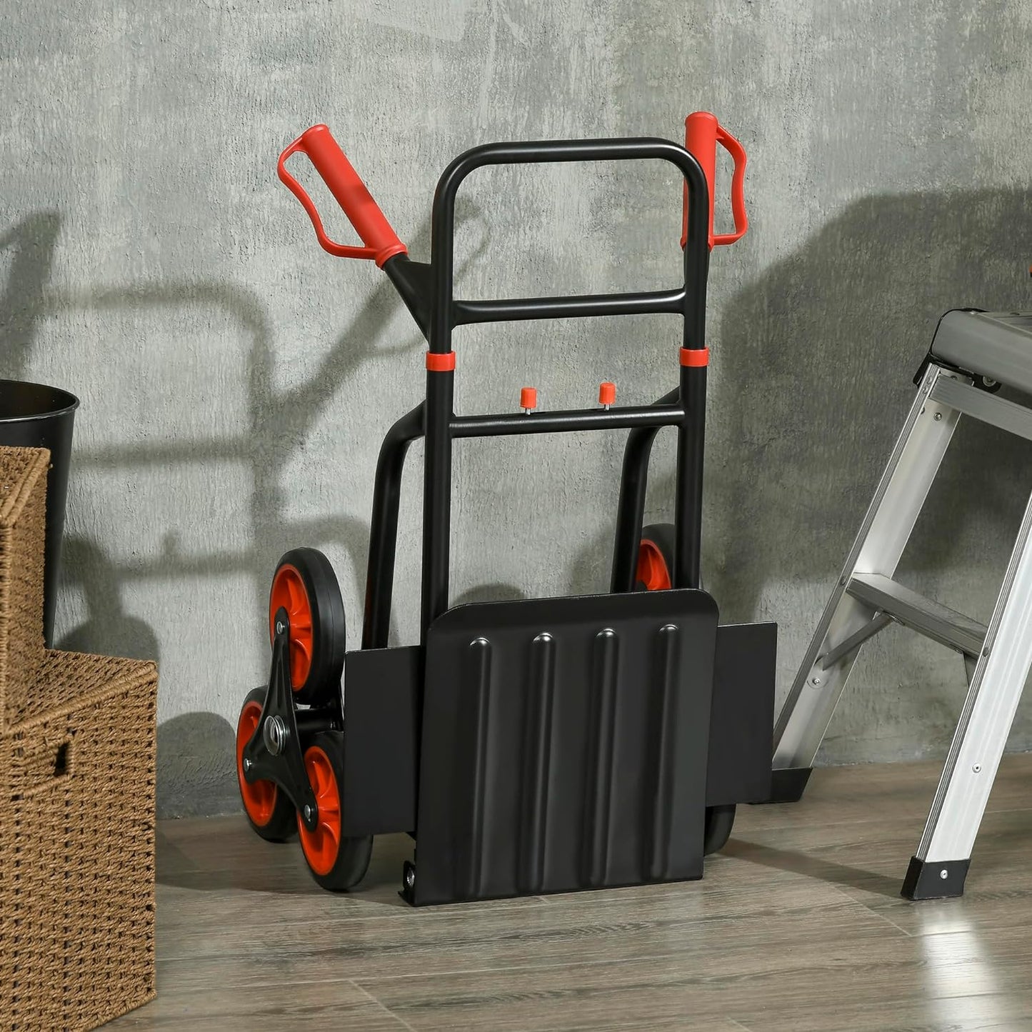 Carrello Portapacchi Pieghevole pacchi scale 120 kg max con Maniglia Estraibile Carrello da Trasporto in Acciaio, PP e TPR, 60x45x109 cm, Rosso e Nero YGYB71-029FR5