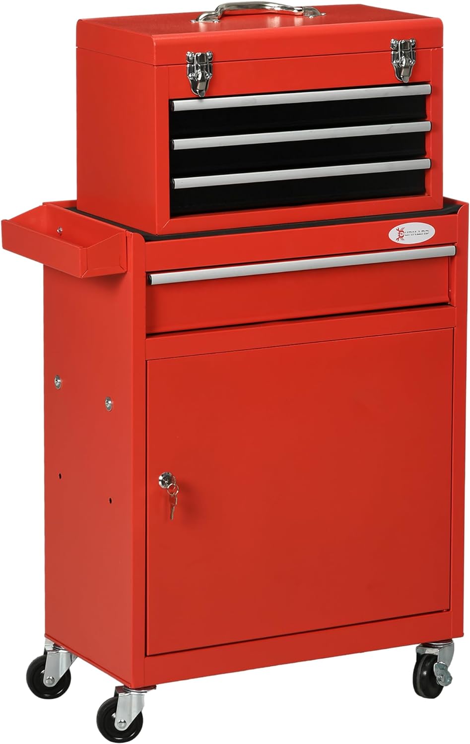 Carrello Porta Attrezzi utensili cassettiera officina per chiavi accessori 2 in 1 con Cassetta Rimovibile e Armadietto con Chiave in Acciaio, Rosso 5RFB20-102V00RD88U