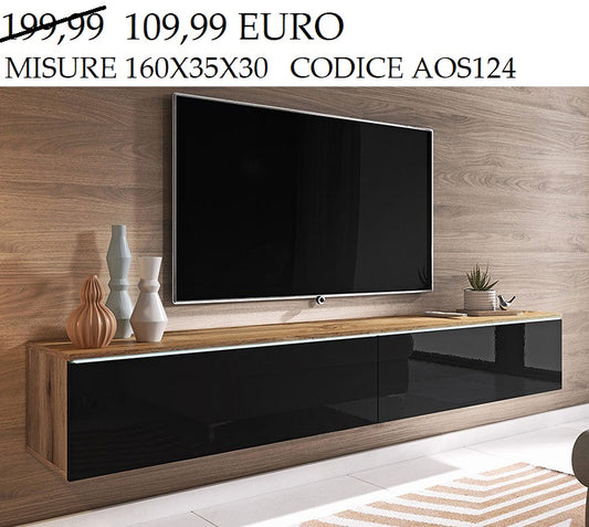 mobile porta tv sospeso a muro moderno soggiorno salotto sala cucina ufficio portatv pensile grande in legno lucido marrone e nero F66839-540V00BNF5A