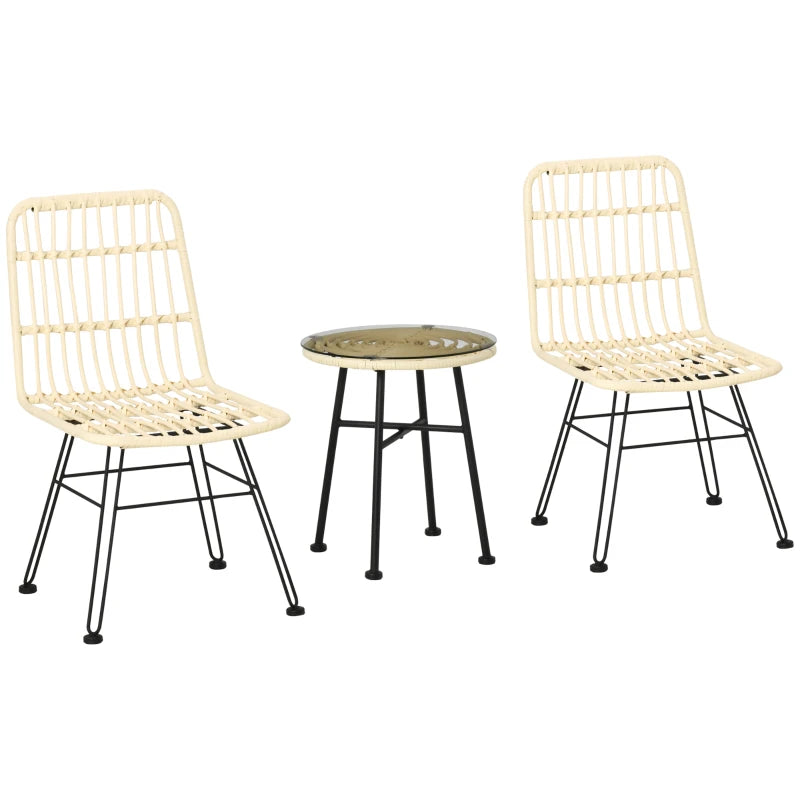 Set Mobili da Giardino 3 Pezzi con Tavolino e Sedie in Rattan PE, Poilestere e Acciaio per Esterni, Crema 863-087CW