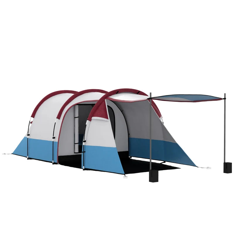 Tenda da Campeggio Impermeabile con 2 Aree e 3 Ingressi, in Poliestere e Fibra di Vetro, 420x200x150 cm, Rosso ES2A20-425V00RDES2