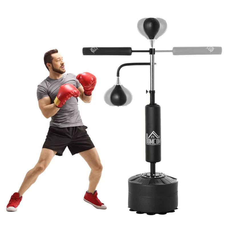 Sacco Boxe da Terra 3 in 1 con 2 Speedball, Barra Girevole e Sacco, Altezza Regolabile da 160-230cm, Nero TQ4A91-120TQ4