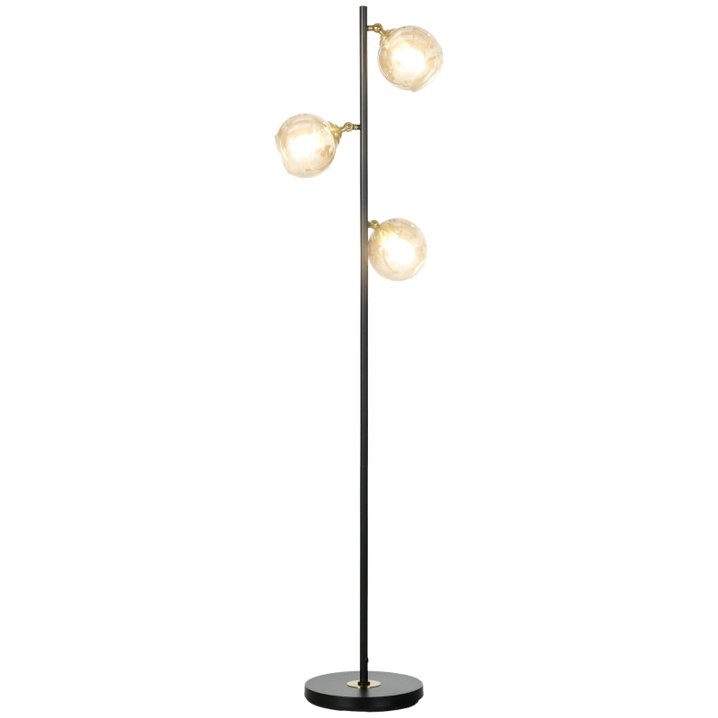 Lampada da Terra in Metallo ad Albero con 3 Paralumi in Vetro, Ø36x162 cm, Nero e Grigio WL5B31-464V90BKWL5