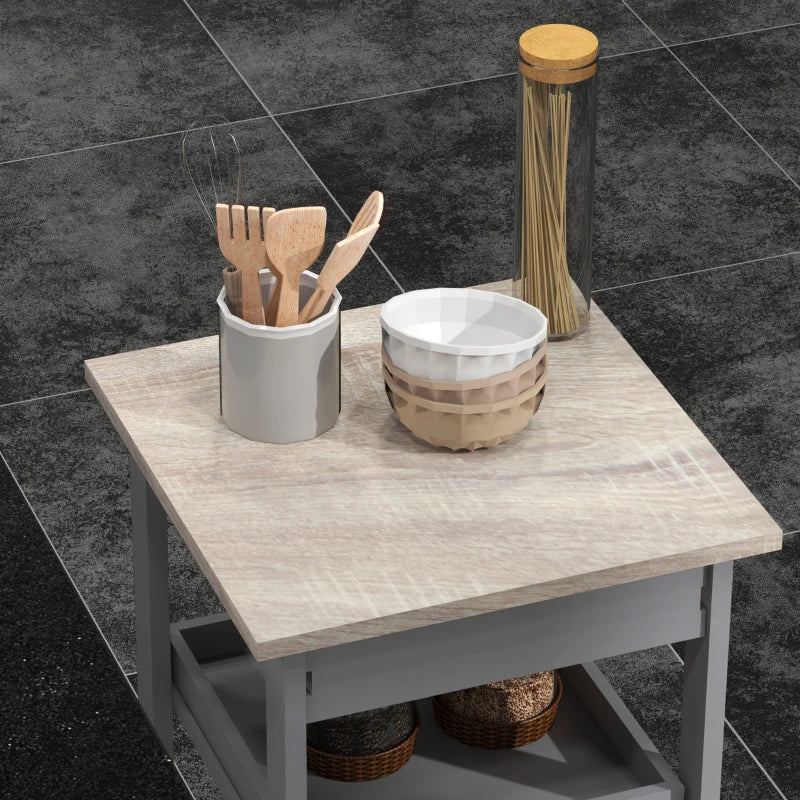 Carrello da Cucina con Cassetto, 2 Vassoi Estraibili e Ripiano Fisso, in Legno di Pino e MDF, 37x37x76 cm HG8801-153GYHG8