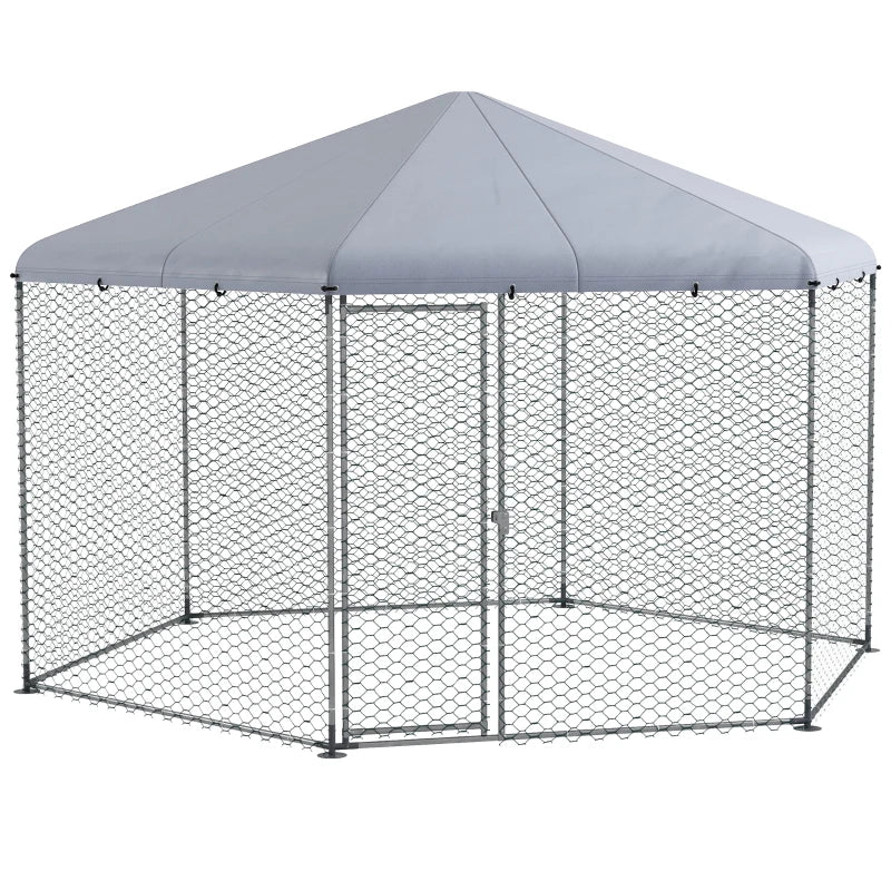 Recinto per Galline con Tetto e Porta Bloccabile in Acciaio per 10-15 Animali, 4x3.5x2.6m MD4D51-399V01SRMD4