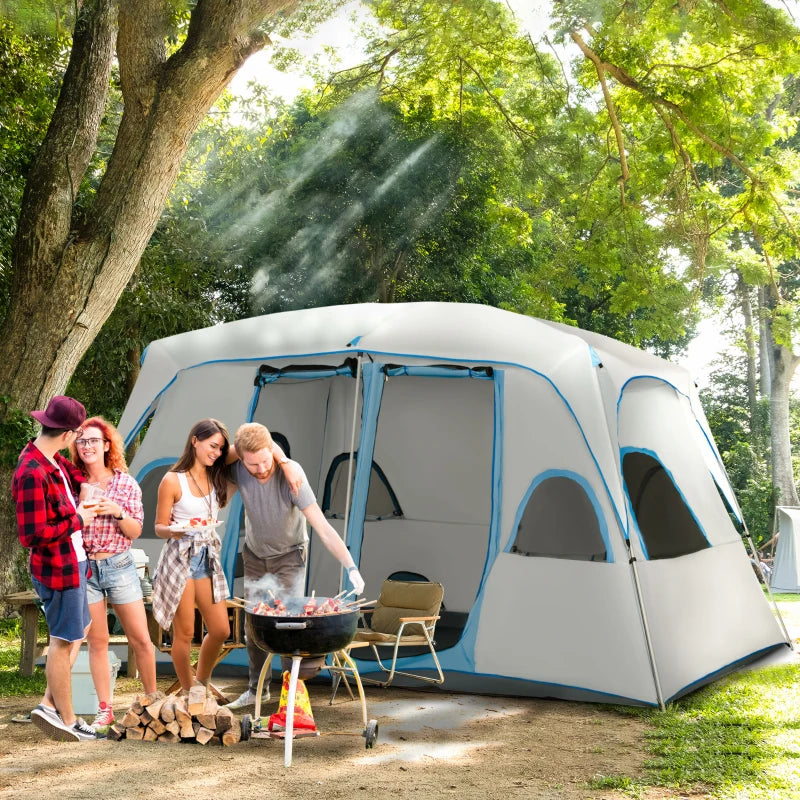 Tenda da Campeggio 4 Persone Impermeabile con 2 Stanze e Finestre a Rete, 400x275x210 cm, Grigia  ES2A20-226GYES2