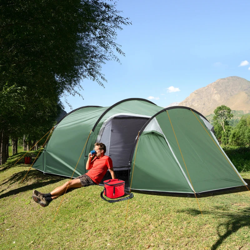 Tenda da Campeggio 2-4 Posti con Telo Impermeabile e Porte con Cerniera, 426x206x15 cm, Verde Scuro EN5A20-173EN5