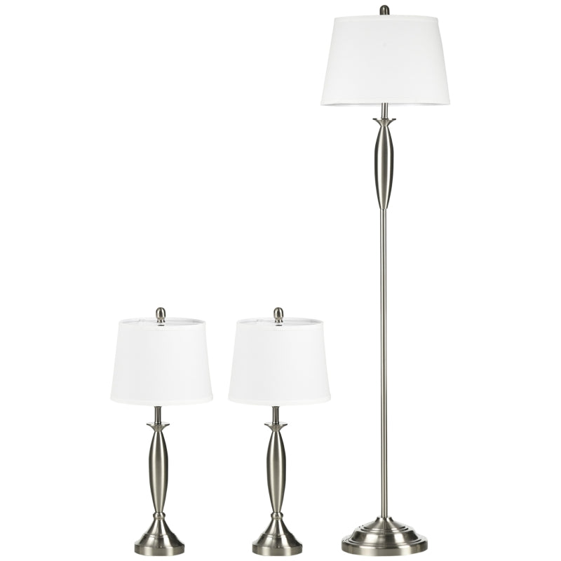 Set con Lampada da Terra e Lampada da Tavolo in Acciaio e Tessuto, Bianco e Argento RL7B31-334V90RL7