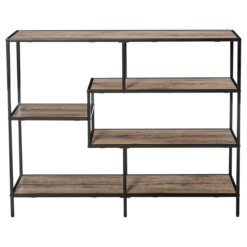 Scaffale Libreria Asimmetrica in Stile Industriale, in Legno e Metallo Nero, 120x32x95cm TG6838-046TG6