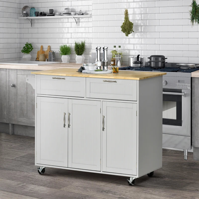 Carrello da Cucina Multiuso in Legno con 2 Cassetti, 3 Antine e 4 Ruote 121x46x91cm, Grigio YH1801-204GYYH1