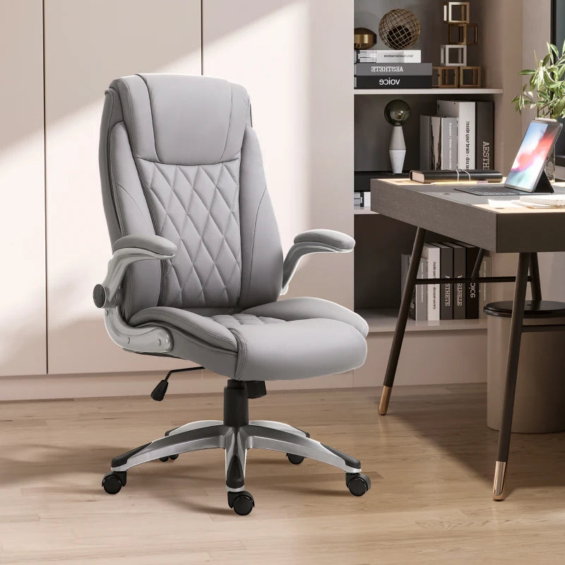 Sedia da Ufficio Ergonomica con Imbottitura, Altezza Regolabile e 5 Ruote, 70x71x113-121 cm, Grigio UL3920-063GYUL3