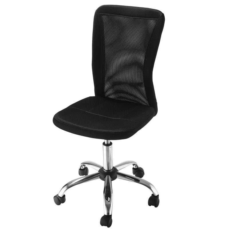 Sedia da Ufficio Ergonomica Senza Braccioli, Tessuto Traspirante a Rete, Altezza Regolabile e 5 Ruote, 43x58x90-100cm, Nero FG1921-226BKFG1