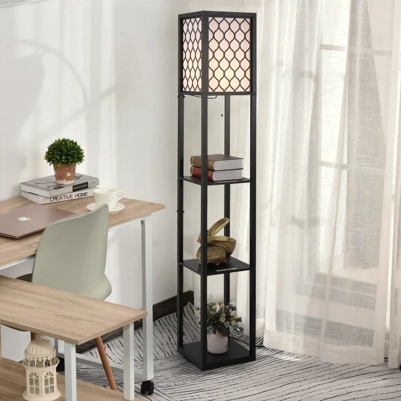 Lampada da Terra Moderna con Libreria 3 Livelli Nero 26 x 26 x 160 cm MK8833-622MK8