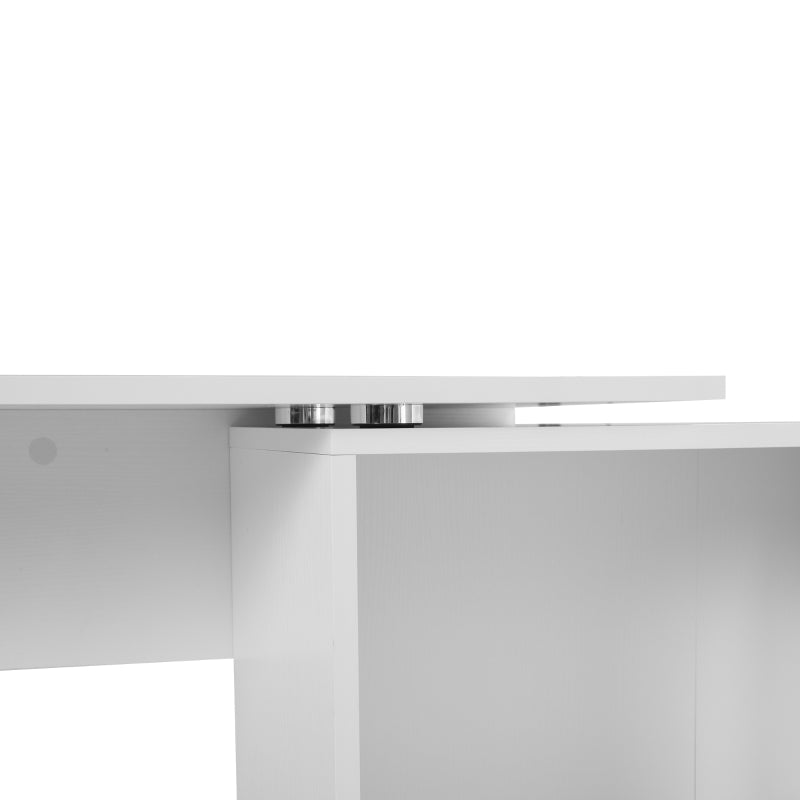 Scrivania Angolare con Libreria Scaffale in Legno Bianco, Tavolo da Pranzo con Rotazione a 360°, 173x39.8x74 cm ZK4836-073WTZK4