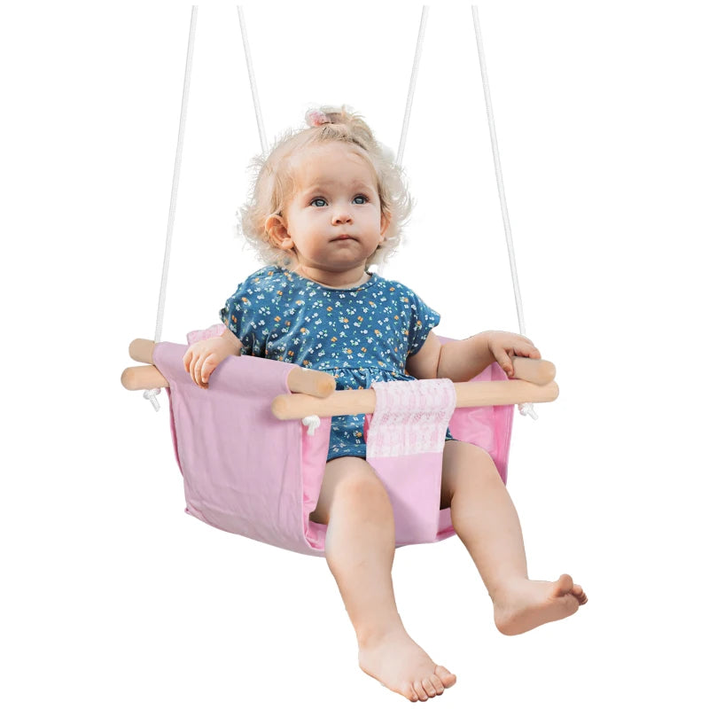 Seggiolino Altalena per Bambini in Tessuto e Legno con Cuscino, 40x40x180cm, Rosa TG6344-027PKTG6