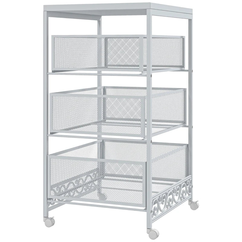 Carrello Portaoggetti a 3 Livelli in Truciolato e Acciaio, 34x29.5x57.5 cm, Bianco HJ9850-285V00WTHJ9