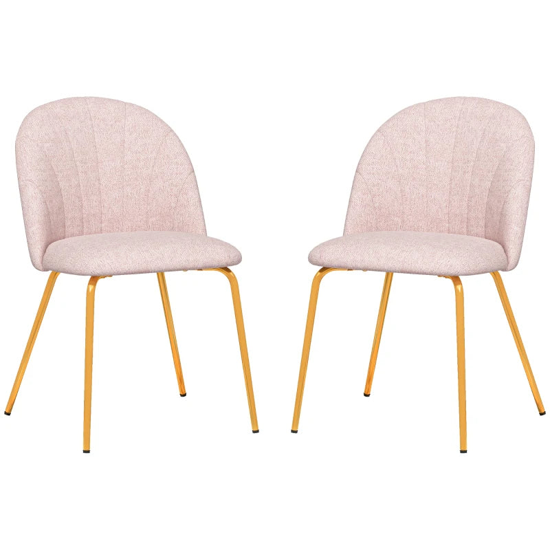 Set di 2 Sedie da Pranzo in Tessuto effetto Lino con Gambe in Acciaio, 55.5x59x81 cm, Rosa e Oro SD5835-965V00PKSD