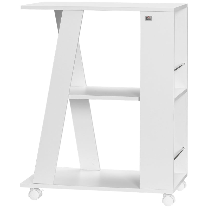 Carrello da Cucina Portavivande in Legno con 2 Ripiani e Ruote, 60x38x77cm, Bianco KJ2801-292V00WTKJ2