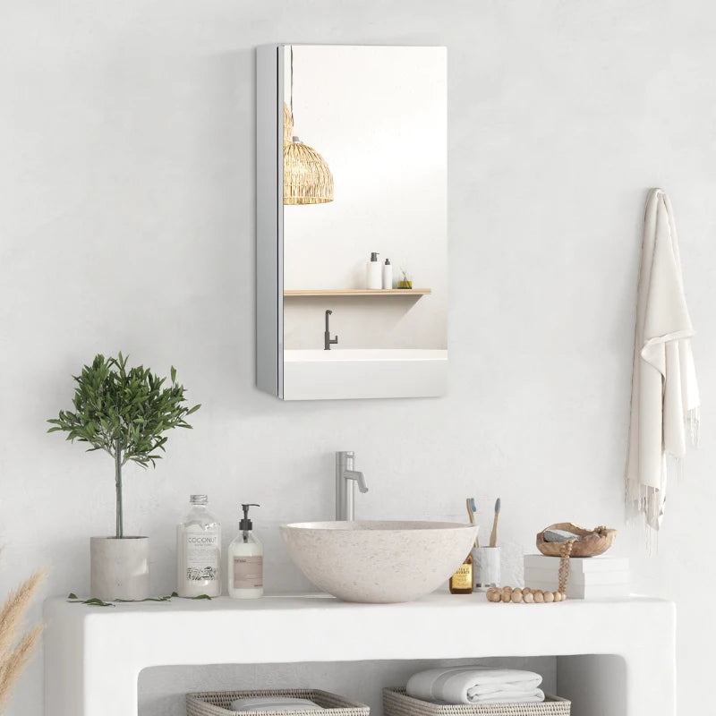 Specchiera Bagno in Acciaio con Anta e Vano Contenitore a 2 Ripiani, 55x14x30cm PL902-0548PL9