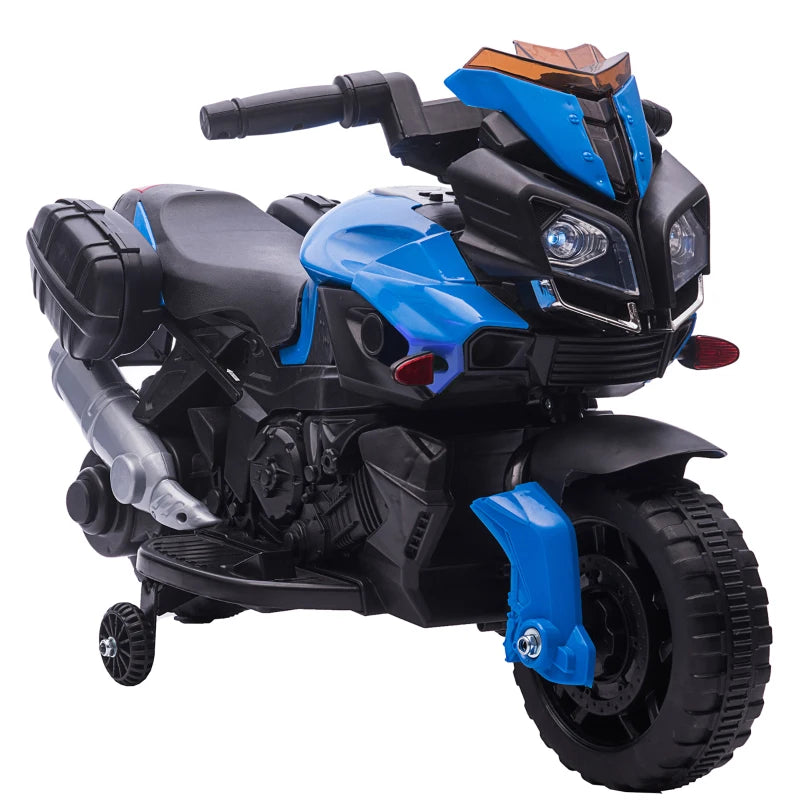 Moto Elettrica per Bambini 18-36 Mesi in PP e Metallo con Rotelle e Fanale, 76x42x57 cm, Blu e Nero HN2370-283V90BUHN2