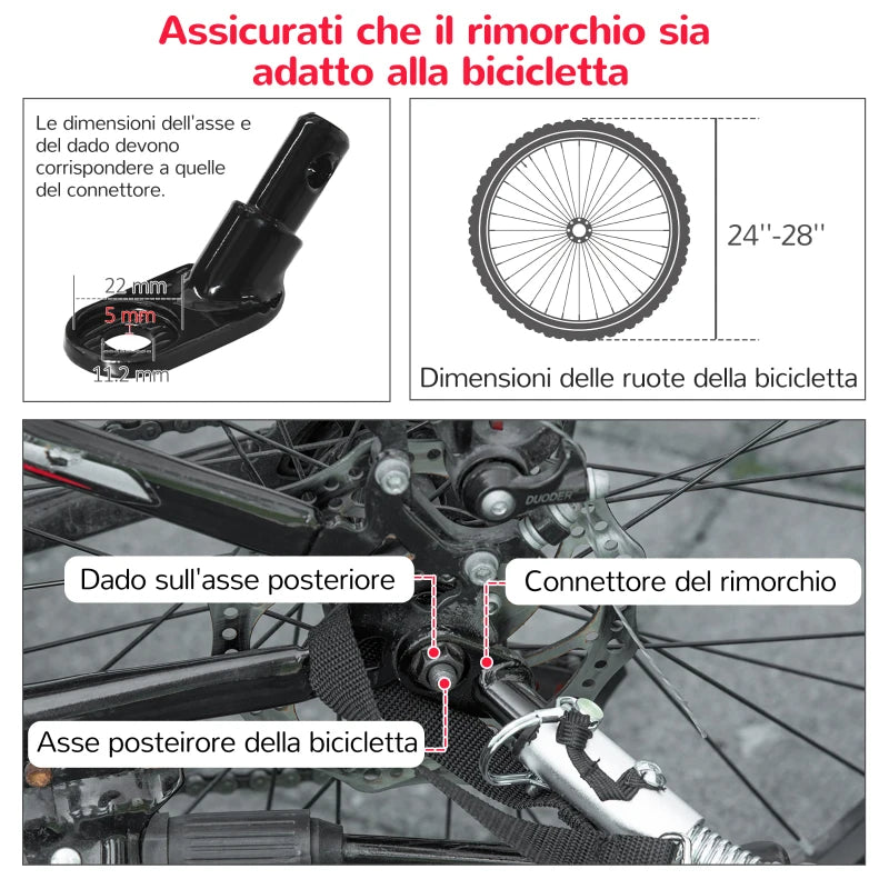 Rimorchio Bici per Cani sotto i 35kg con Porta Anteriore e Posteriore, Finestre a Rete e Tetto Apribile, 150x82x98-108cm YH3D00-142RDYH3