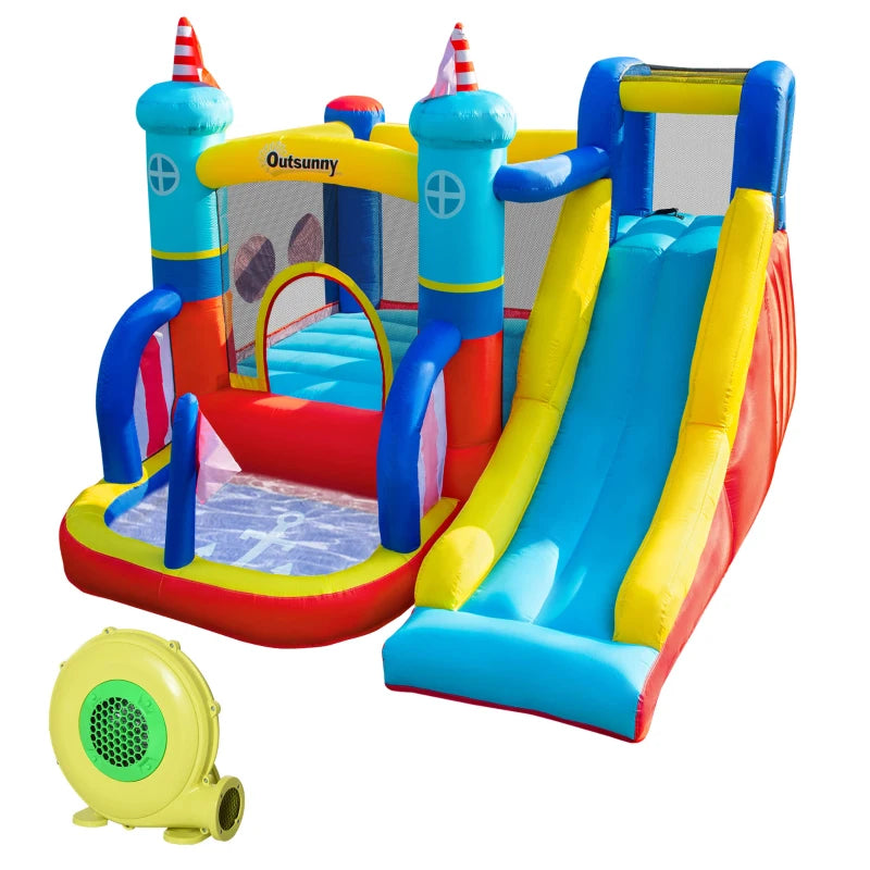 Castello Gonfiabile 4 in 1 Bimbi 3-8 Anni, Scivolo e Piscina, 265x260x200cm GB9342-054V90GB9