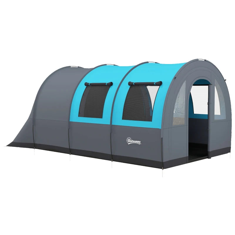 Tenda da Campeggio 5 Posti Impermeabile con Zona Notte e Giorno, in Poliestere, 480x260x200 cm, Grigio e Blu WP9A20-373V00GYWP9