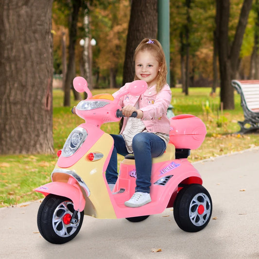 Motorino Elettrico per Bambini 3 Anni+ Max. 25kg con Luci, Musica, Batteria 6V e Velocità 3km/h, 108x51x75 cm, Rosa QA4370-013QA4