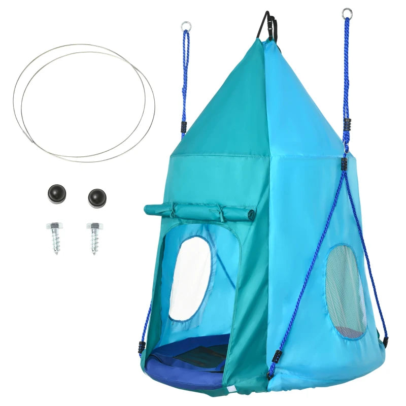 Altalena da Giardino con Tenda per Bambini da 3-8 Anni, Ø100cm e Corde Regolabili, Blu RF8344-055V00BURF8