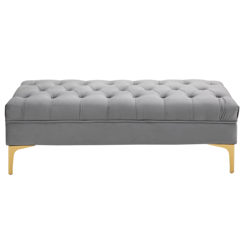 panca ingresso camera da letto elegante grande pouf negozio Imbottita Fondo letto in Tessuto Vellutato e Base in Metallo Dorato, 118x45x42cm, Grigio F831-163V01GYA