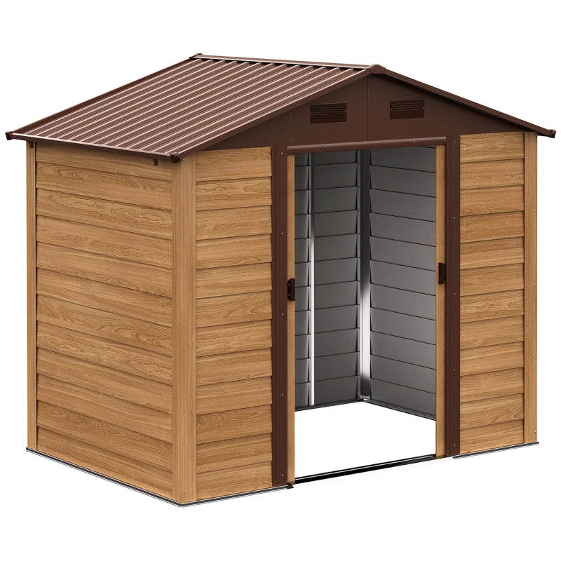 Casetta da Giardino Porta Attrezzi con Porte Scorrevoli e Pareti Effetto Legno, 152x235.7x208.7cm  GP3845-172GP3