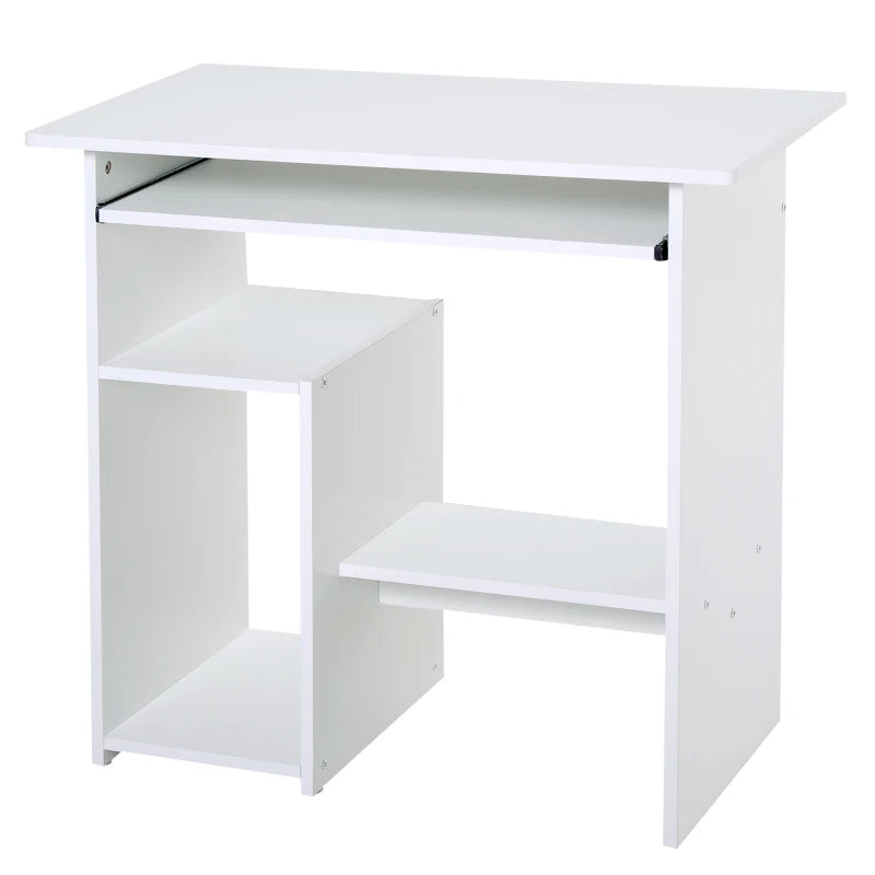 Scrivania per Computer Porta PC Moderna Salvaspazio, Scrivania da Uffcio con Ripiano per CPU e Mensola Tastiera Estraibile in Legno, 80x45x75cm, Bianco QU6836-092WTQU6