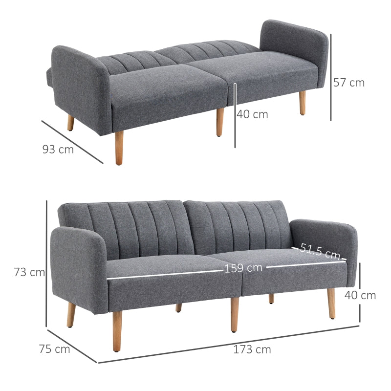 Divano Letto 2 Posti a 1 Piazza con Schienale Reclinabile in Tessuto 173x75x73cm - Grigio soggiorno salotto ufficio studio F839-214GYA