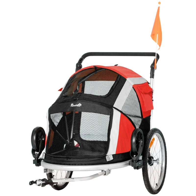 Rimorchio Bici per Cani sotto i 35kg con Porta Anteriore e Posteriore, Finestre a Rete e Tetto Apribile, 150x82x98-108cm YH3D00-142RDYH3