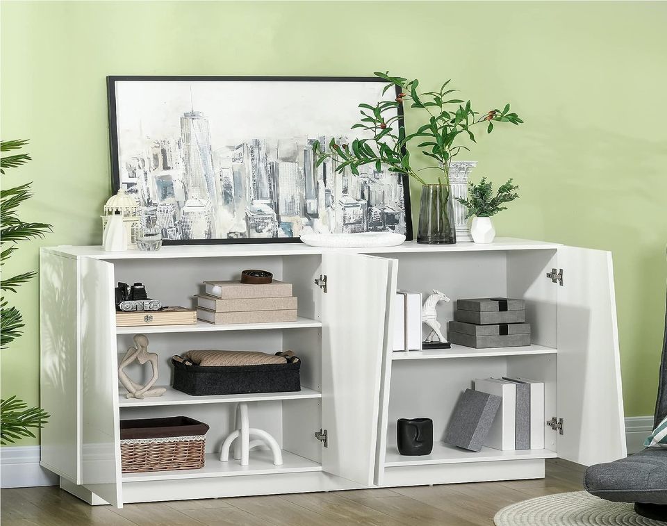 Credenza madia buffet 4 ante moderna bianco lucido 241cm Prisma Wh XL