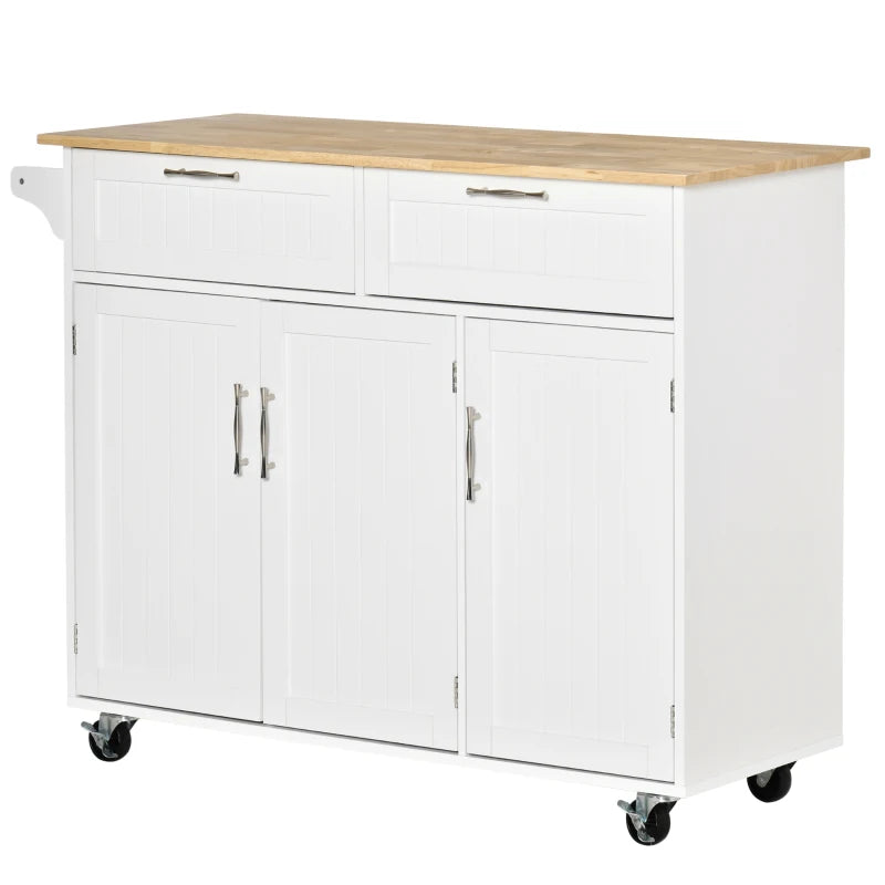 Carrello da Cucina Multiuso in Legno con 2 Cassetti, 3 Antine e 4 Ruote 121x46x91cm - Bianco TR8801-204TR8