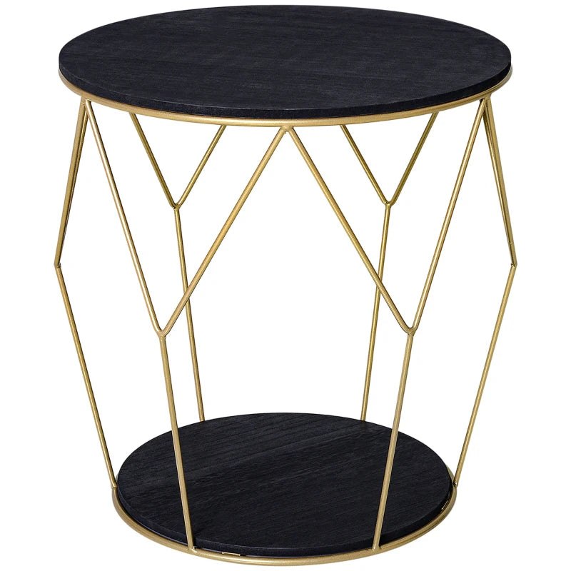 Tavolino da Caffè dal Design Geometrico, Tavolino da Salotto Moderno in Metallo e MDF, Colori: Oro e Nero (Φ45x48cm) TY1833-733TY1