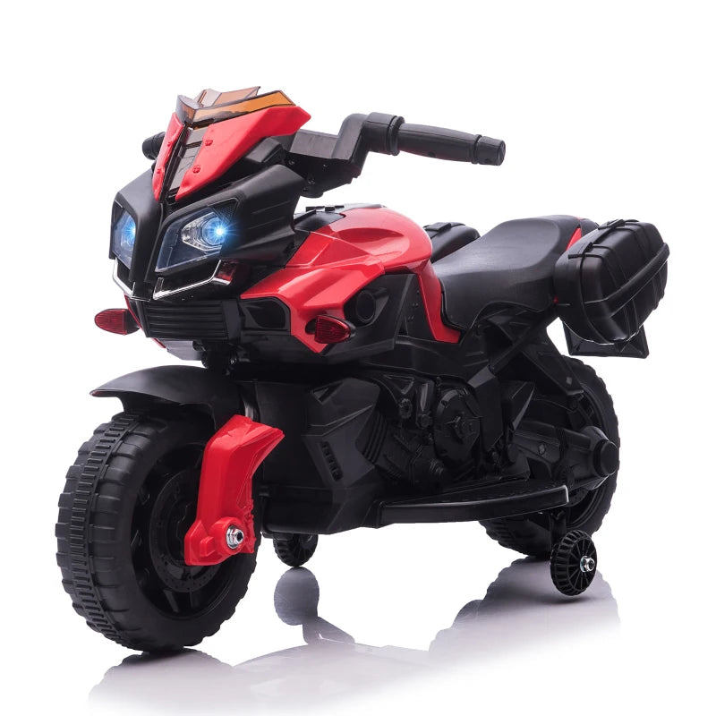 Moto Elettrica per Bambini con Fari e Clacson, Batteria 6V Velocità 3km/h, Età 18-48 Mesi, 88.5x42.5x49cm, Rosso GB7370-159V90RDGB7